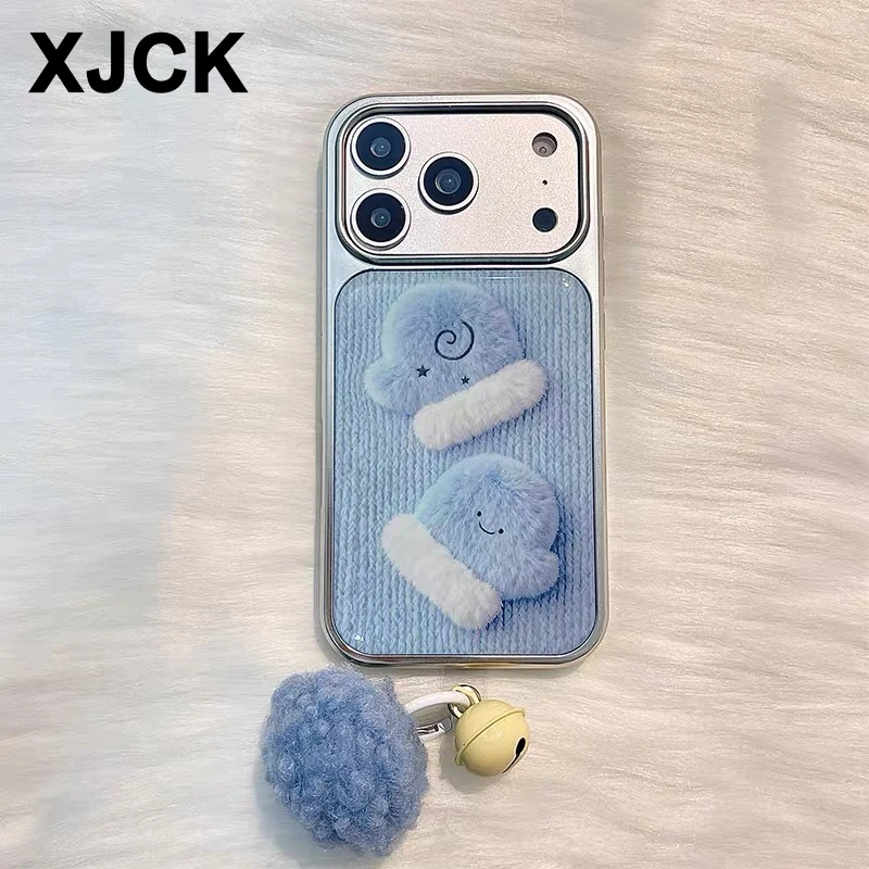 韩系电镀滴胶蓝色手套ins适用苹果17.16.15.14手机壳全包笑脸防摔