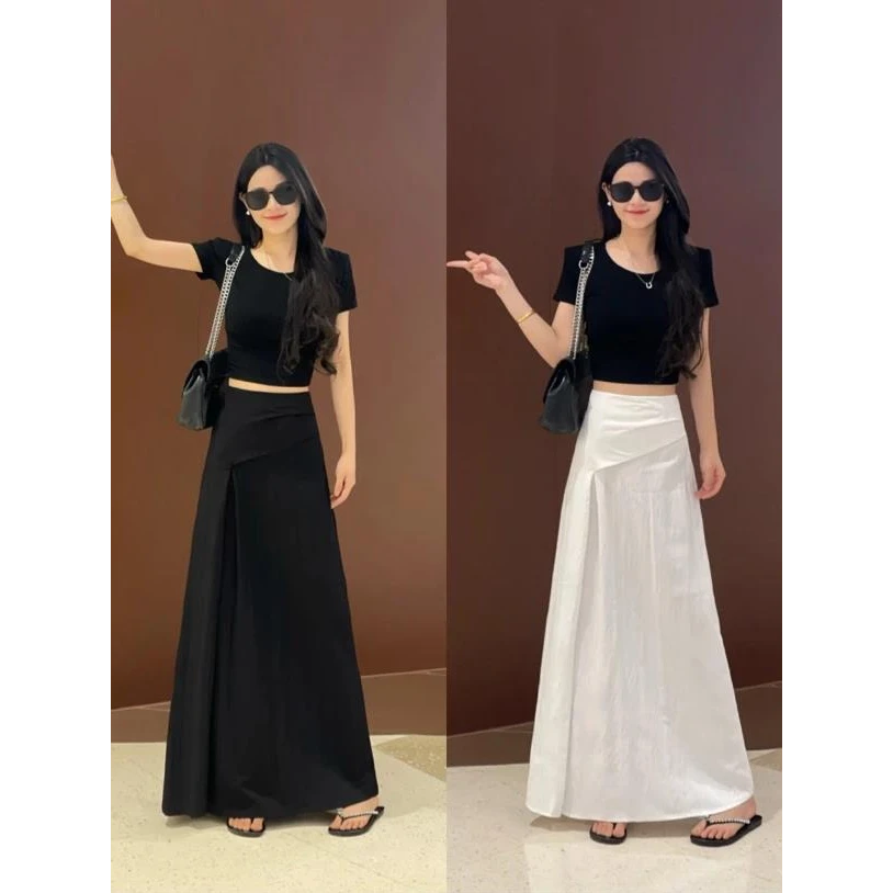 时尚高腰显瘦休闲A字长裙女夏季新款韩版气质辣妹侧开叉半身裙