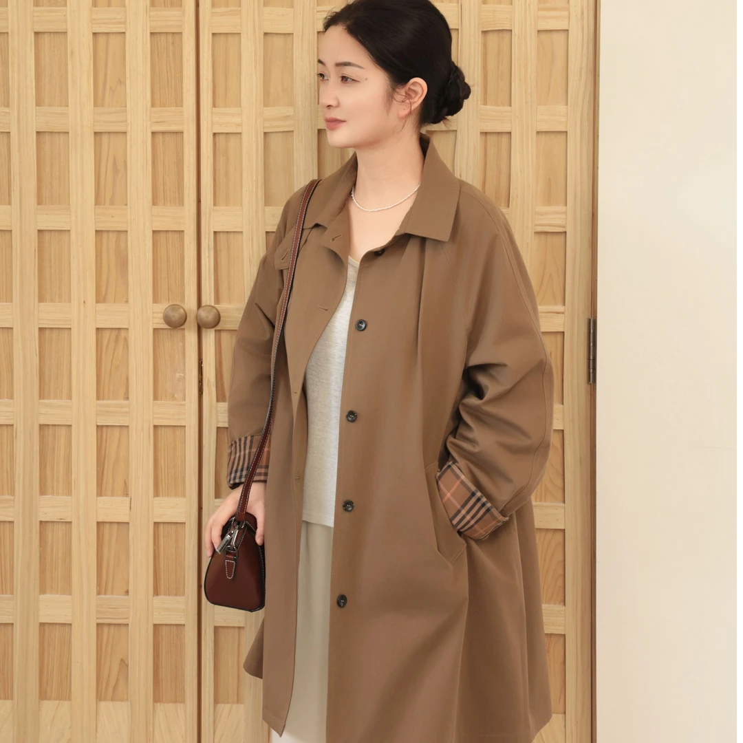 麻享【汉麻棉薄款风衣】设计师内里撞色秋冬新款中长款FSY50850