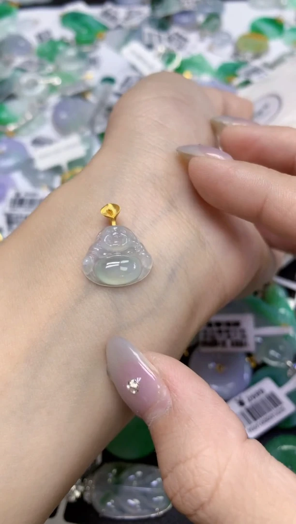 颈饰18K金镶嵌翡翠天然缅甸翡翠A货百元以上9元证书费自理