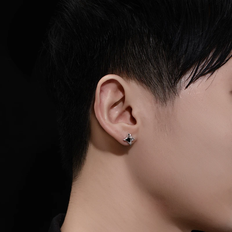 足银耳饰 耳钉男高级感潮流个性痞帅小众设计百搭星芒耳饰