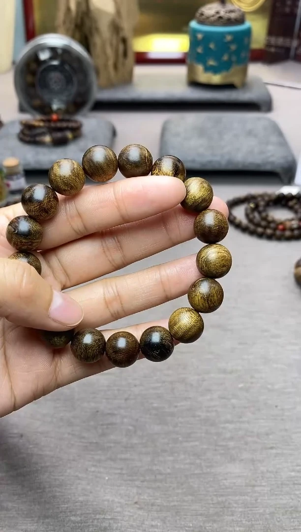 【闪购商品】沉香手串芽庄黄棋玉化留疤1.2沉水老料素圈