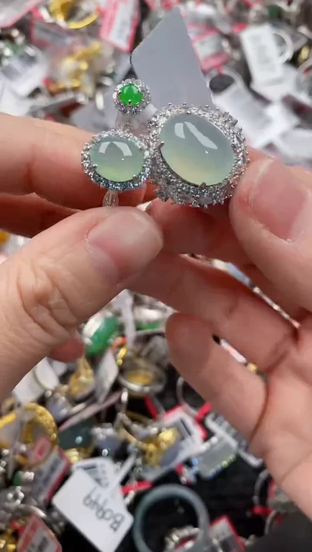 银S925镶嵌戒指翡翠5555----7