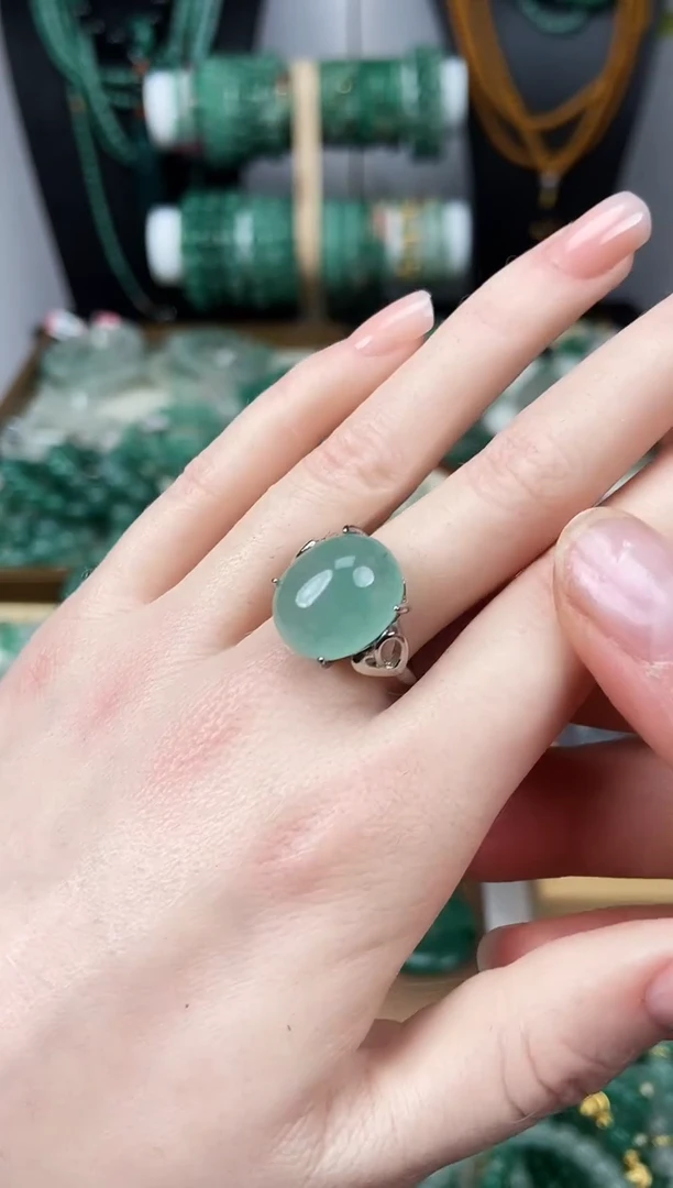 合金石英质玉（非洲翠）戒指开口型