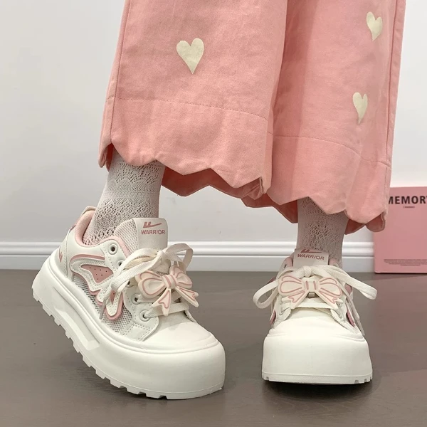 回力原创设计蝴蝶结厚底网面小白鞋女鞋2025夏季新款百搭透气板鞋
