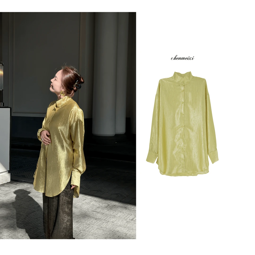 ChenYueTong【金灿灿】流光压褶衬衫上衣CK-CY-5756