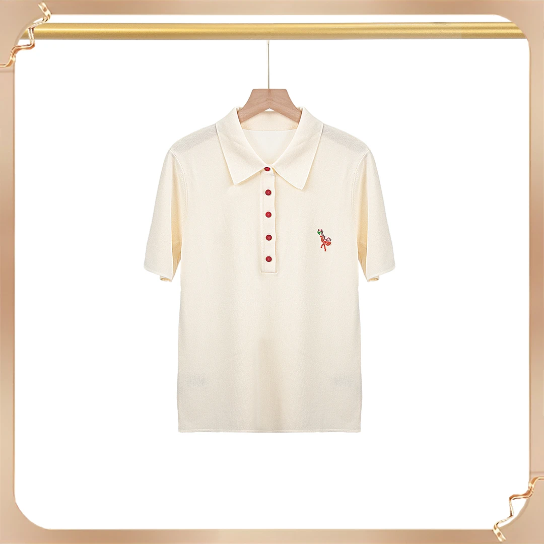 【蕾姐】春夏薄款修身火烈鸟设计感polo领套头针织衫0303956