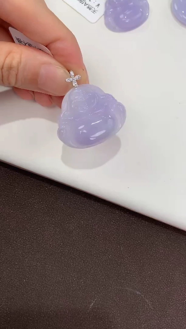 翡翠18K金镶嵌颈饰w****e天然缅甸a货翡翠
