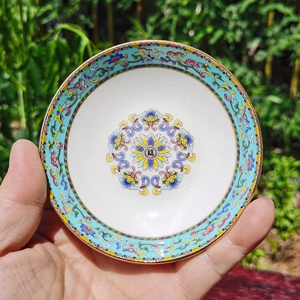 【老王】4英寸金边缠枝福蘸料碟-湖蓝色
