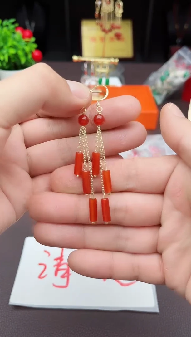 【闪购商品】南红玛瑙耳饰银S925镶嵌704000