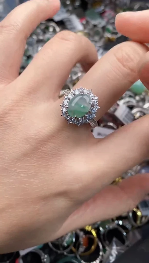 银S925镶嵌戒指翡翠999             2