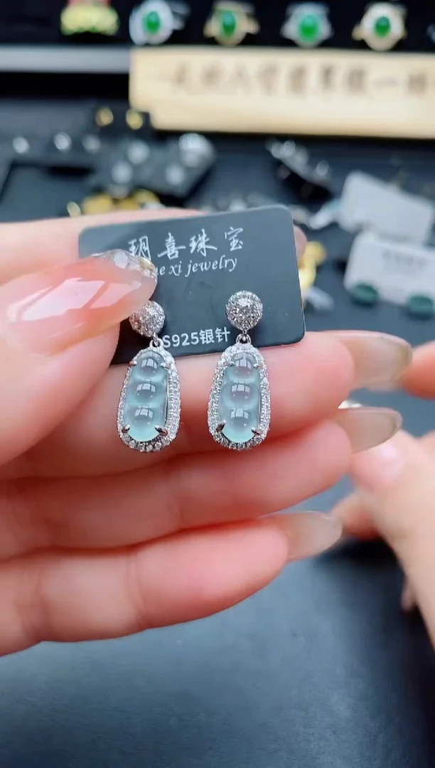 银S925镶嵌翡翠耳饰580