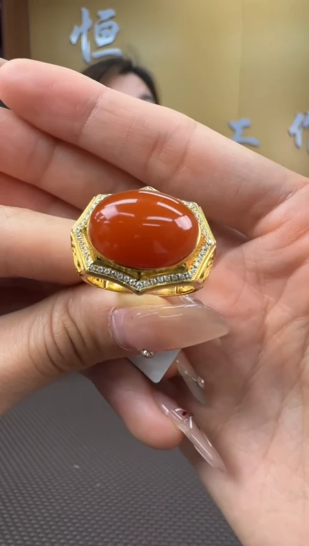 【闪购商品】玛瑙/玉髓戒指18K金镶嵌11-19备注圈口发货