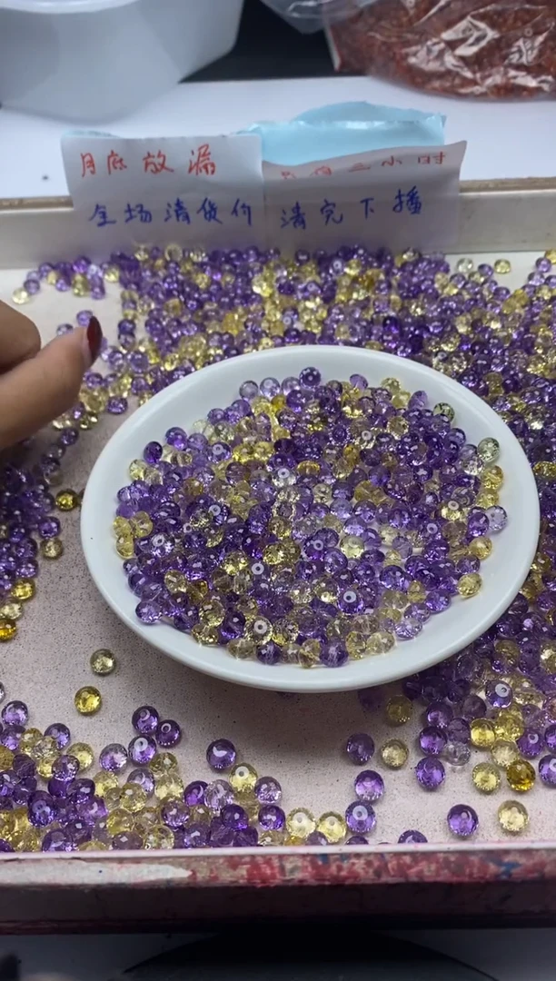 【闪购商品】水晶颈饰未镶嵌w2121紫黄切面算盘6*4mm*10颗