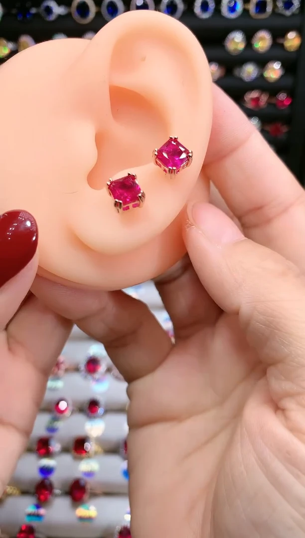 【闪购商品】红宝石耳饰银S925镶嵌玫瑰金