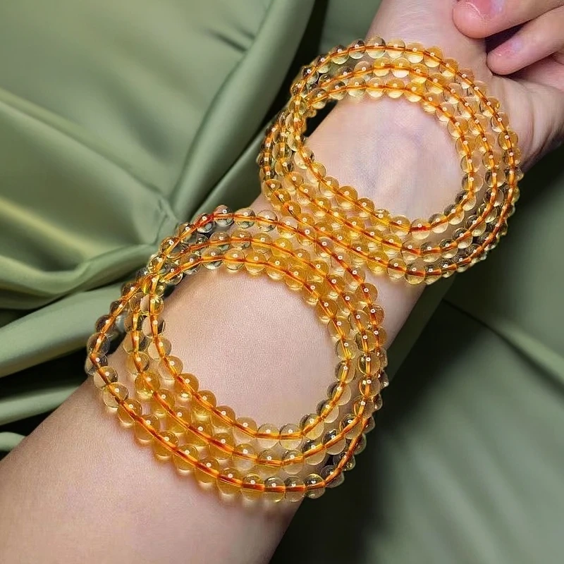 黄水晶招财天然水晶多圈佛珠手链念珠手串男女水晶饰品转运