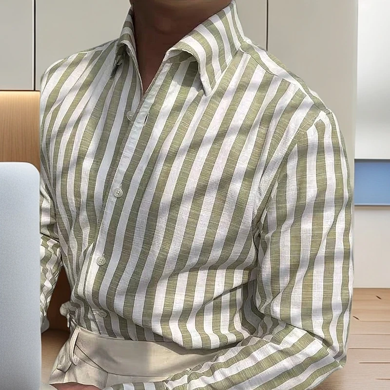 CF修峰春夏薄款条纹长袖衬衫夏季意式休闲棉质一片领透气衬衣男潮
