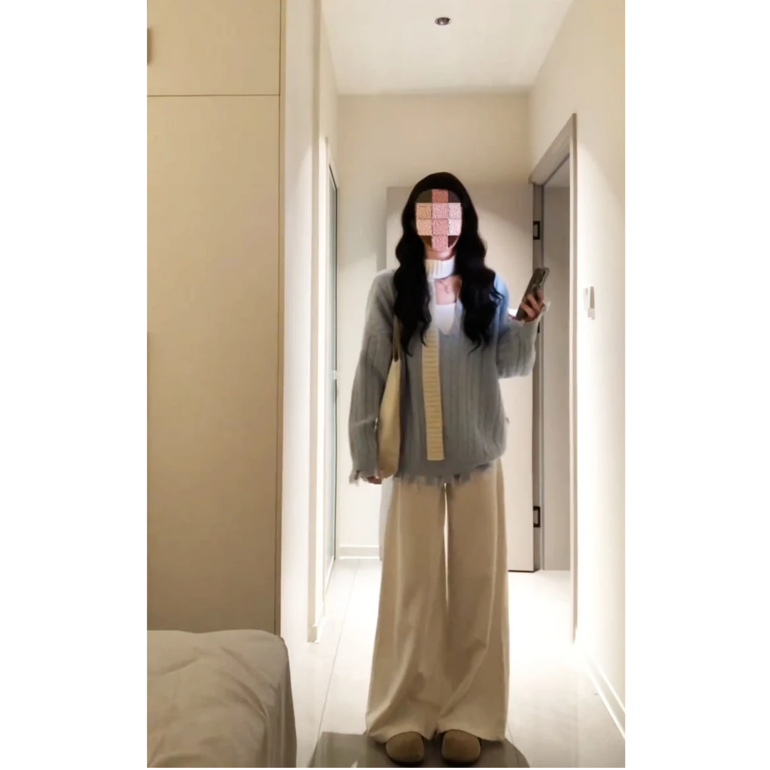 2025秋季韩系穿搭宽松麻花毛衣慵懒风长袖针织衫显瘦阔腿裤X11328