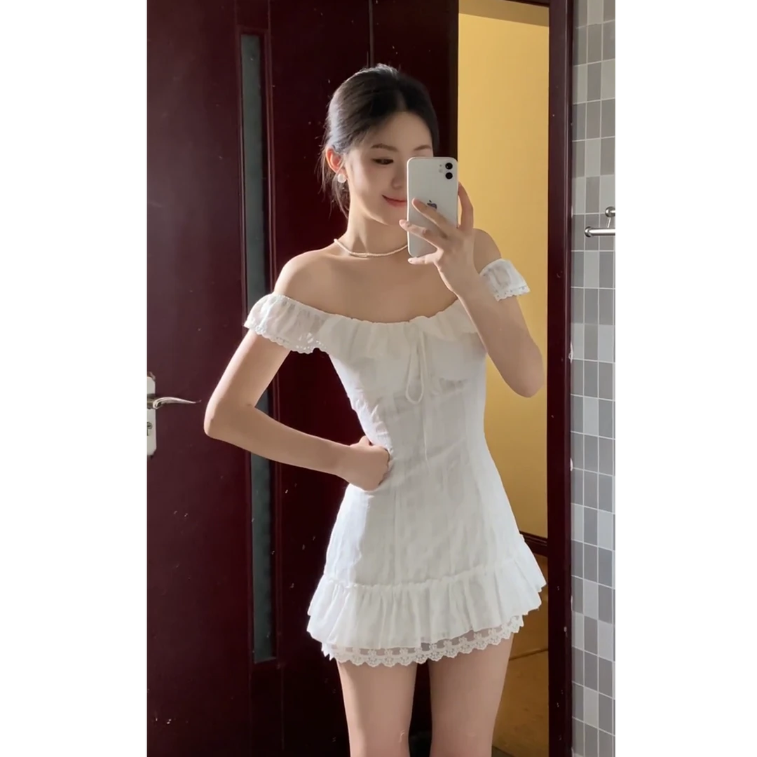 MARIE.COCO法式夏季超绝甜美一字肩连衣裙女小众设计感时尚短裙