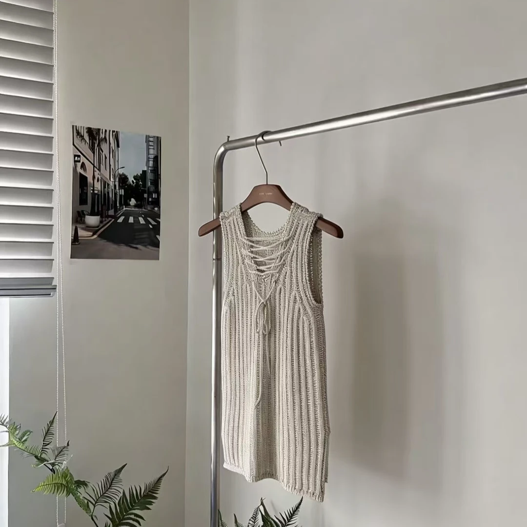 米色粗绳针织背心2512111955