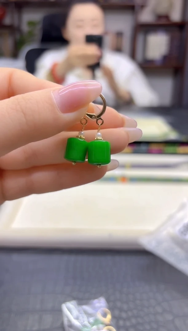 14K金镶嵌翡翠耳饰DIY款E884