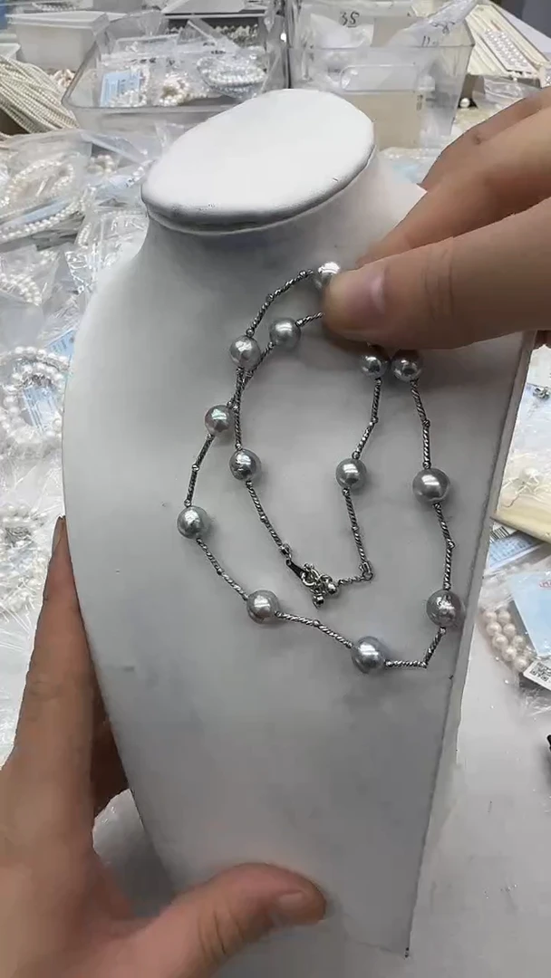 项链银S925镶嵌海水珍珠7-8mm 真多麻满天星-孤品