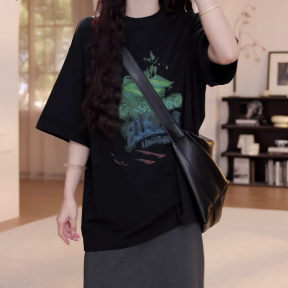 夏季新款宽松大版显瘦薄款印花短袖T恤C5575