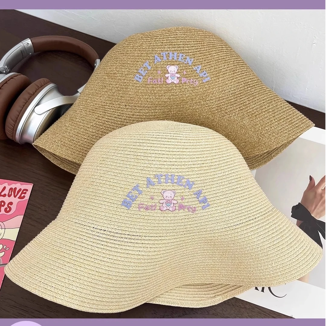 英国【轻奢】Cosp Kosp 小熊字母可爱草帽女夏出游遮阳防晒帽渔夫帽