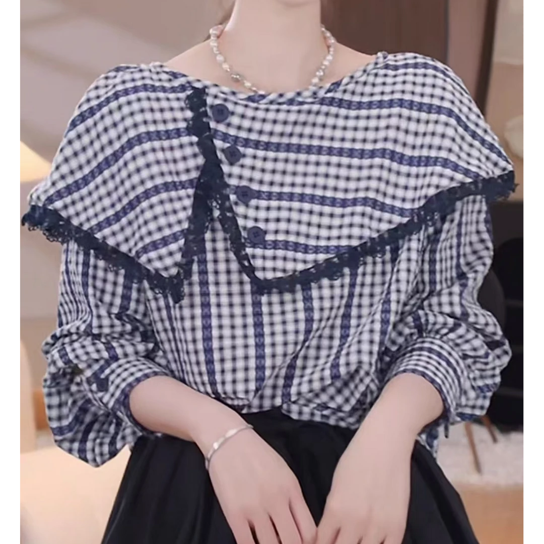 2025春季新款时尚气质百搭小众设计款荷叶领衬衫女