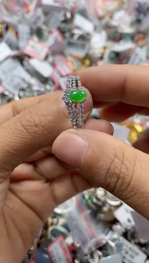 银S925镶嵌戒指翡翠10               7