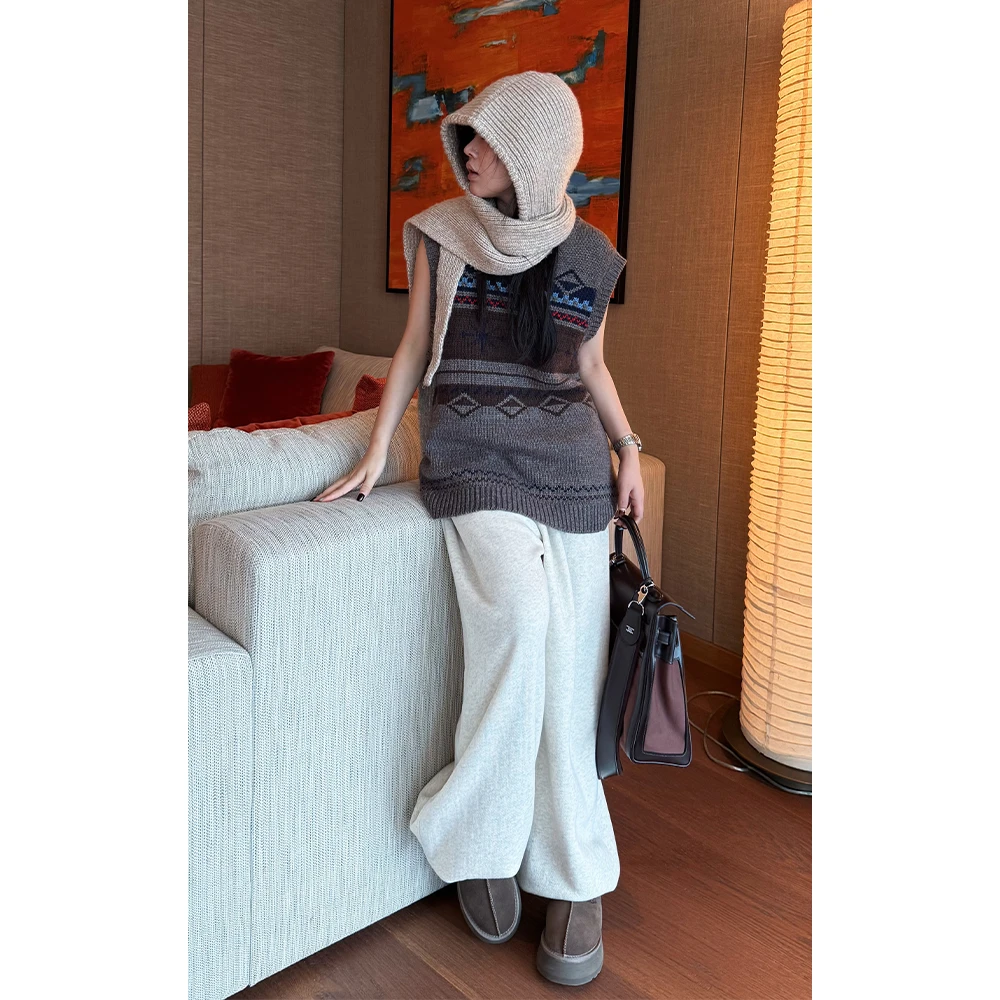 LA CALLA复古羊毛圆领花织马甲BL-AAN7092