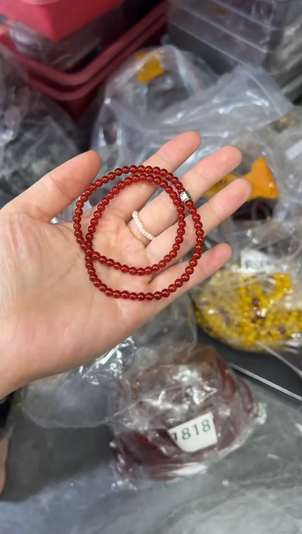 玛瑙/玉髓手链未镶嵌冰红玛瑙小米珠配件款双圈4M[1818]