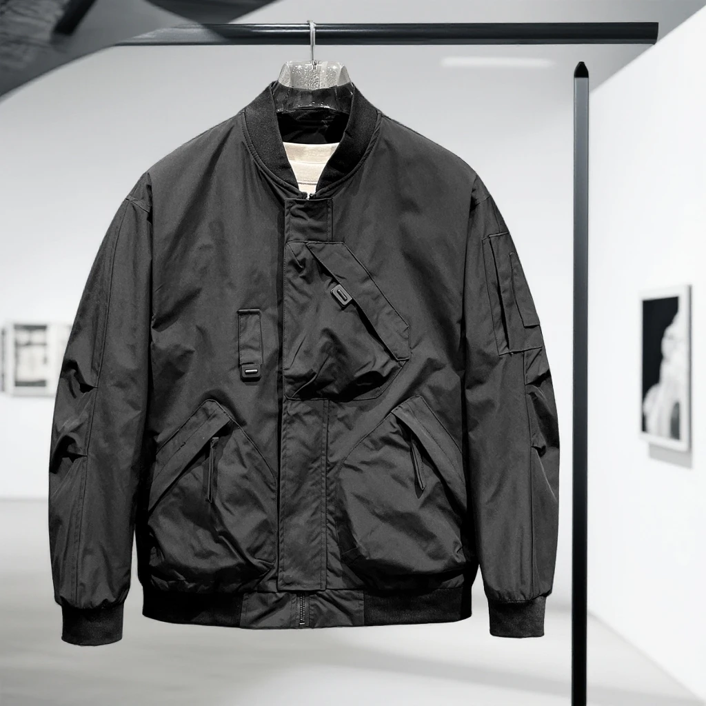 秋季潮流男士飞行员夹克休闲时尚百搭机能风短款痞帅纯黑男士外套