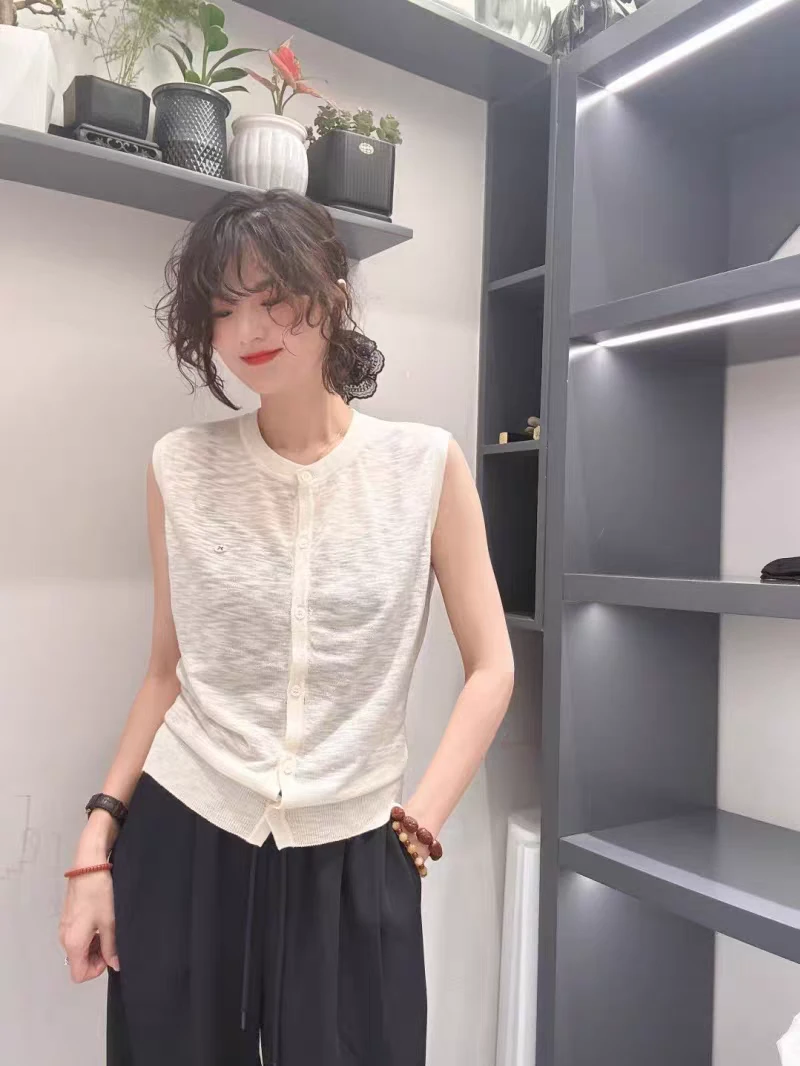 玲姐定制-无袖后绑带针织衫设计感开衫针织背心85023