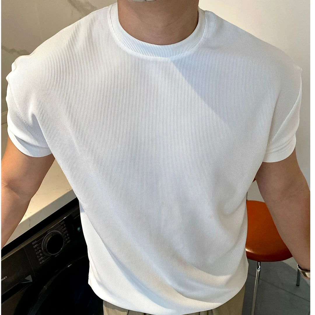 2025春夏季肌理纹圆领垫肩设计收袖显大抗皱健身运动百搭休闲