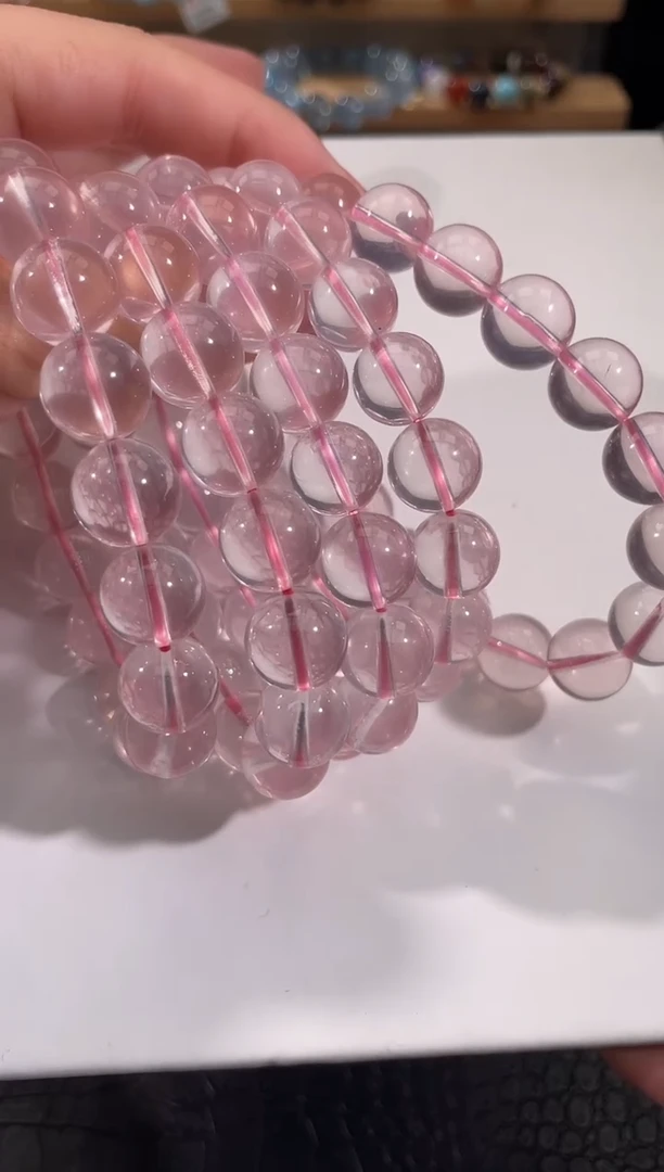 水晶手链未镶嵌莫粉手链12mm多样性发一