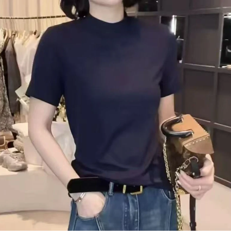 2801#早春正肩短袖女t恤2025新款春季欧货独特别致打底衫美式上衣