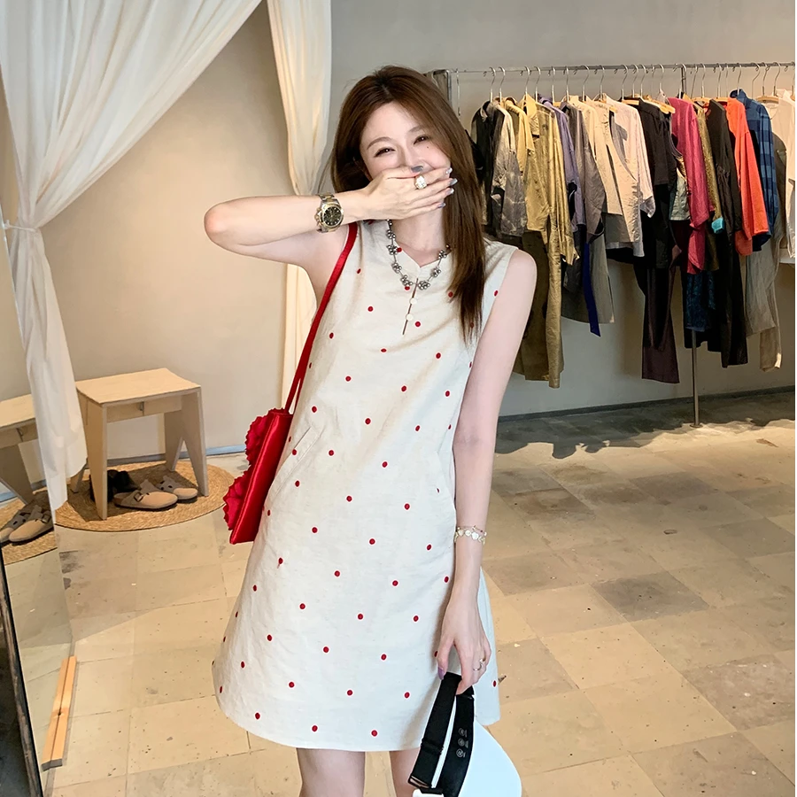 夏季法式小众气质波点无袖背心裙设计连衣裙8004