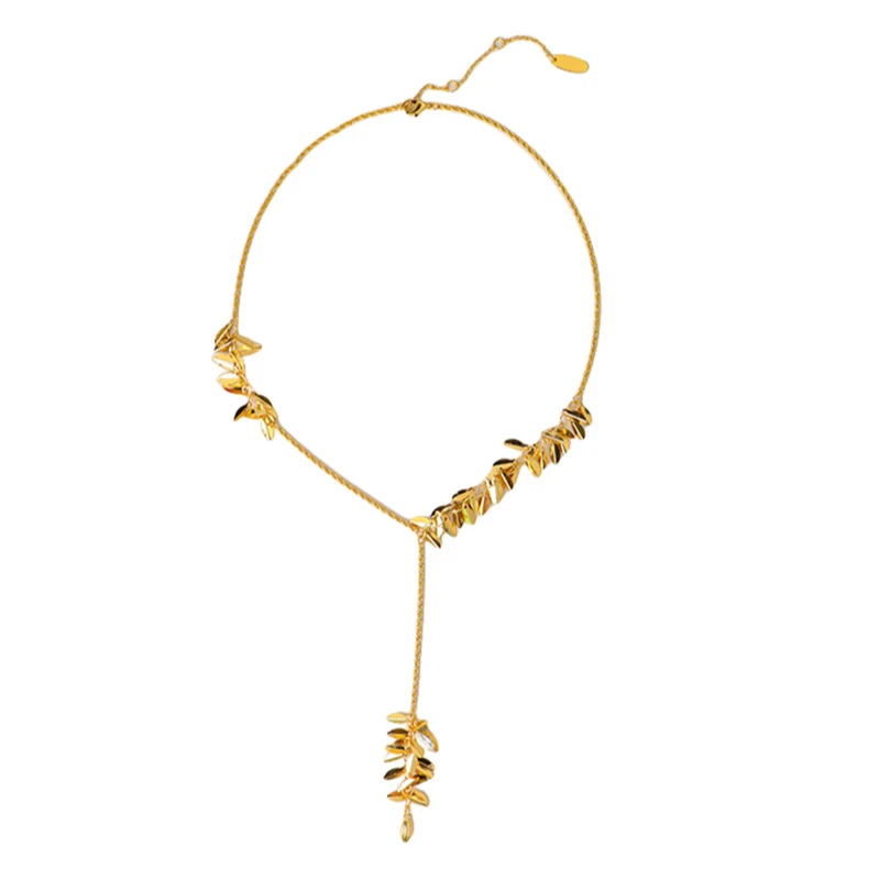 铜合金项链 欧美时尚轻奢小众麦穗Y字项链复古百搭气质流苏锁骨链