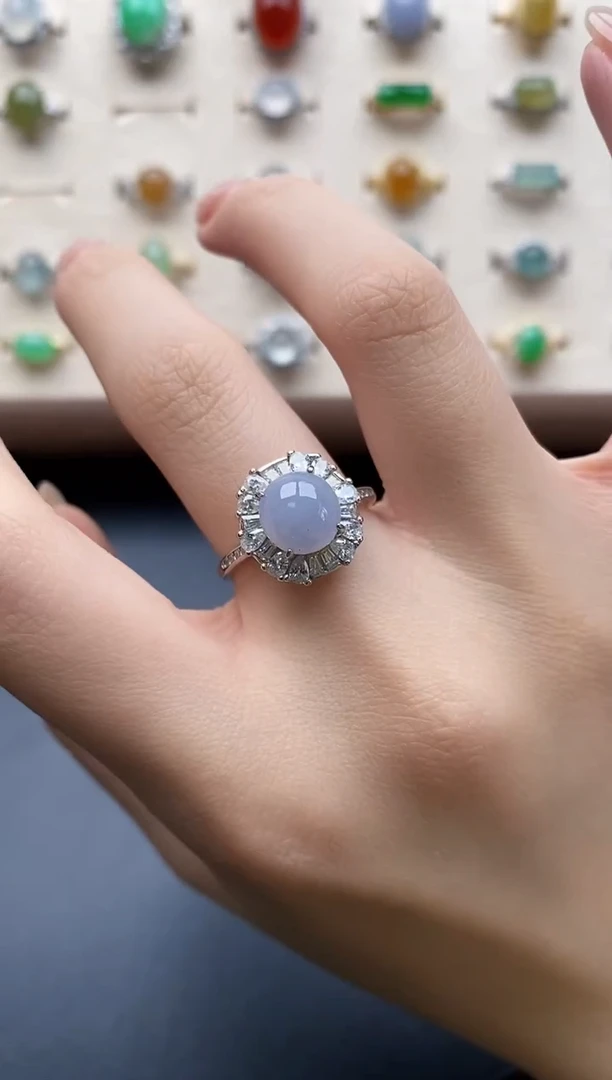 银S925镶嵌戒指翡翠一物一证一礼盒