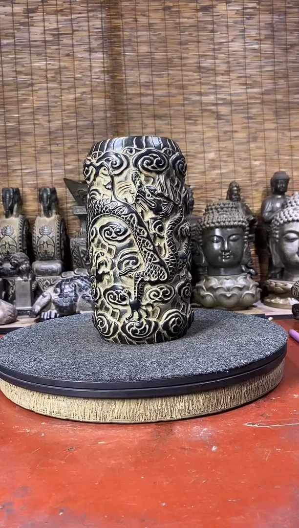 石材天然青石石雕盘龙柱