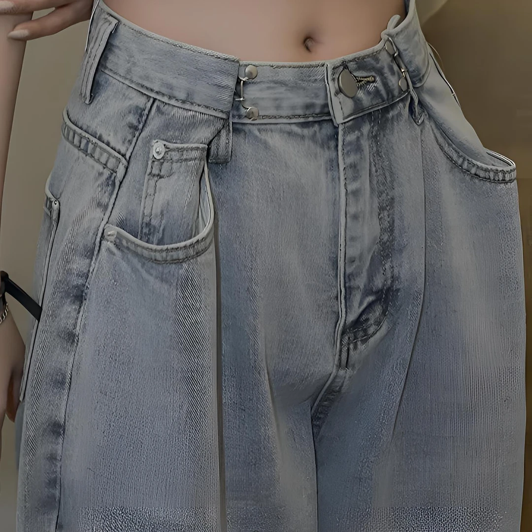 泫雅风复古牛仔裤女直筒宽松拖地高腰垂坠感软牛仔阔腿裤显瘦