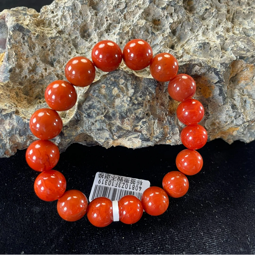 原矿无优化南红 川料精品满色满肉柿子红11mm手串气质简约
