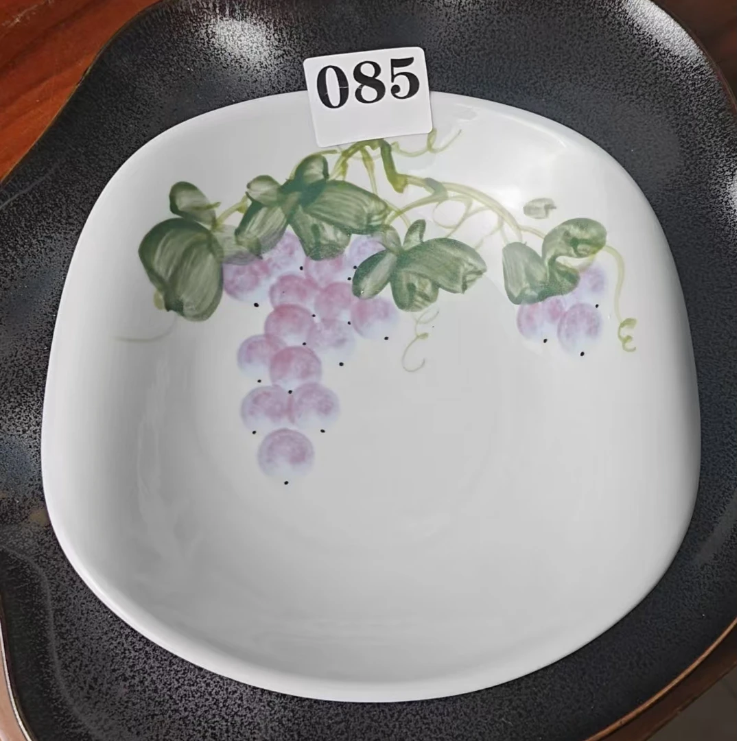 景德镇手绘釉中彩（食品级）陶瓷卷边盘盘子085
