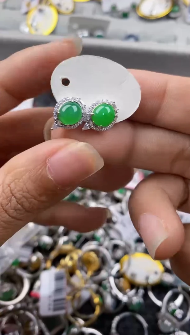 银S925镶嵌戒指翡翠666---8