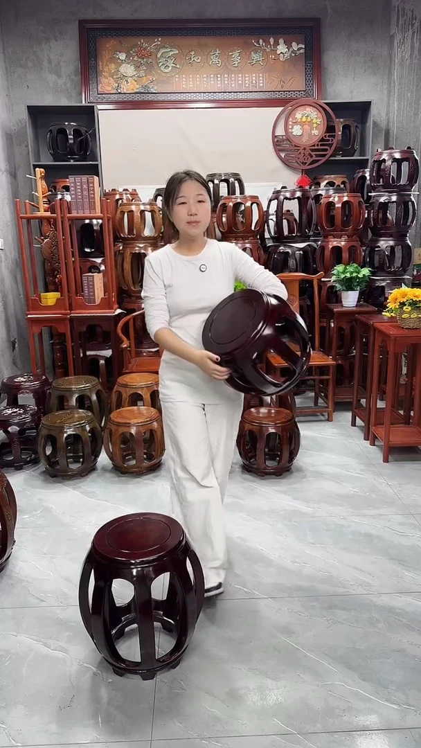 花梨木类家具酸枝色小号鼓凳一对（两条）