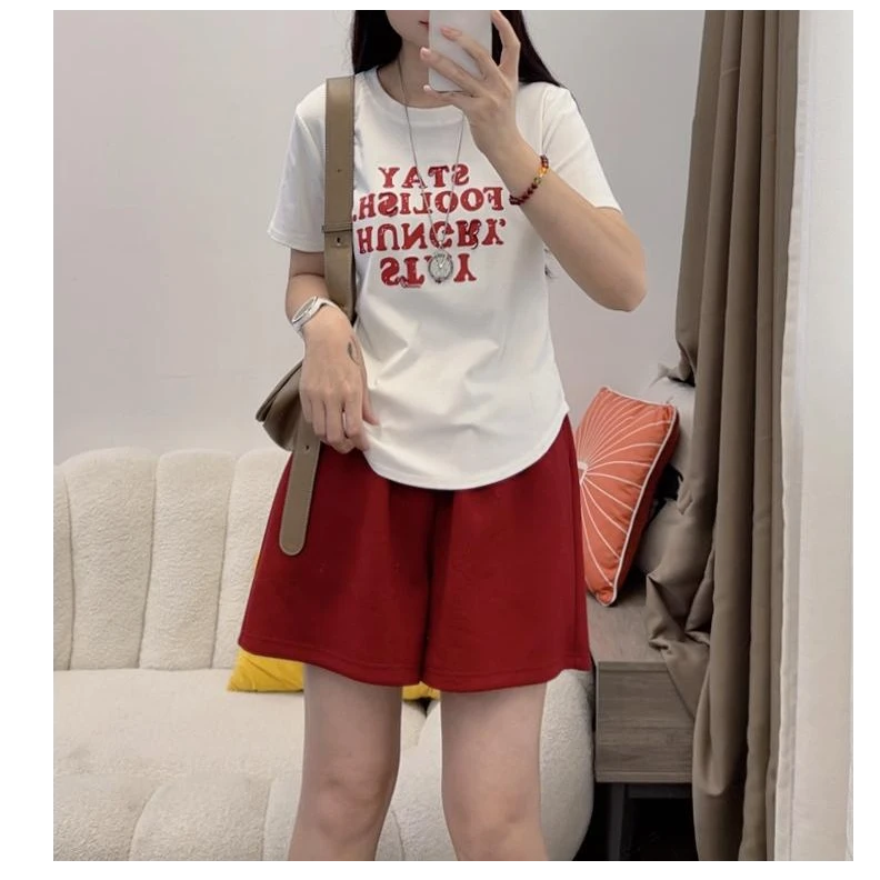 2025夏季新品圆领显瘦插肩袖字母印花短袖百搭DYY2803