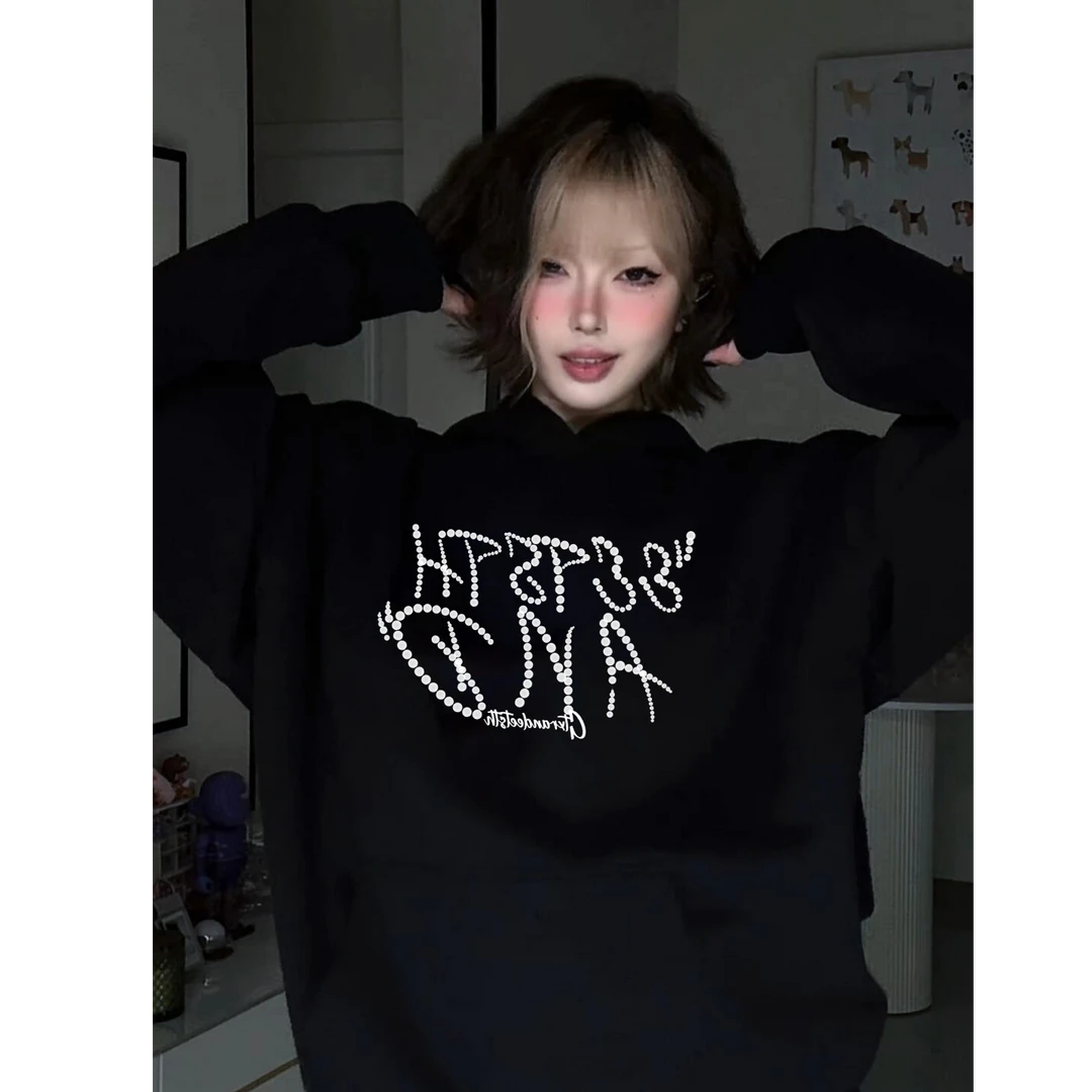 【婉如新生】2025新年藏蓝色薄款卫衣女设计感别致情侣连帽衫外套