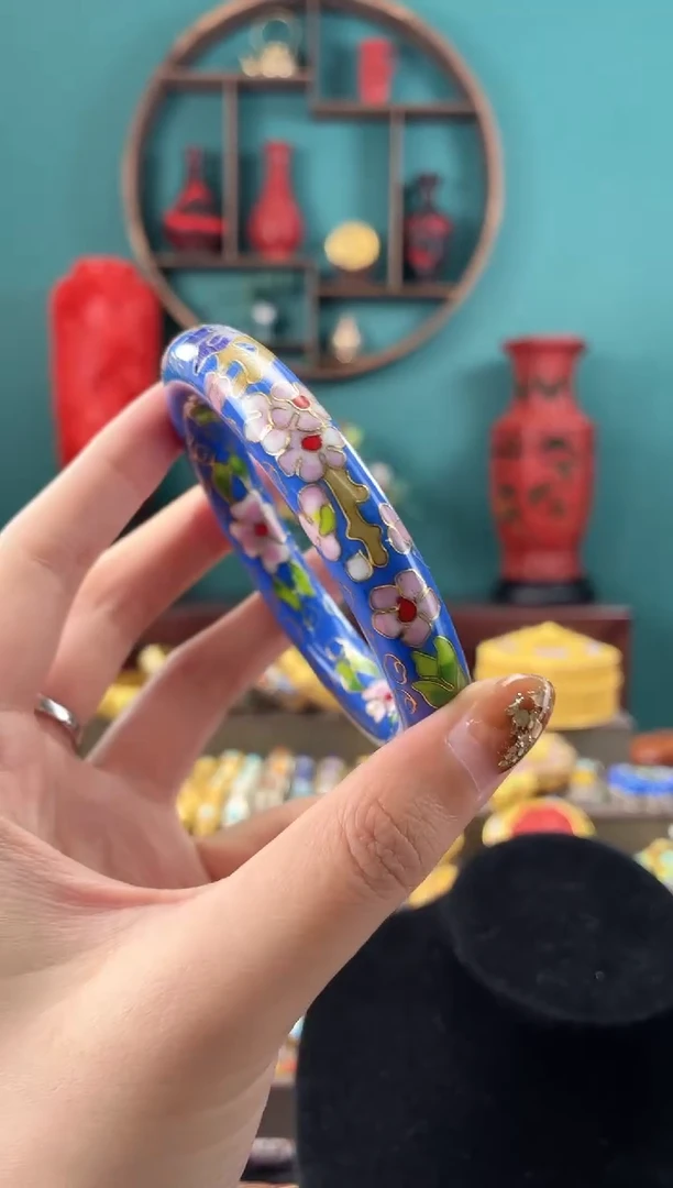 非遗手工景泰蓝镯子湖蓝