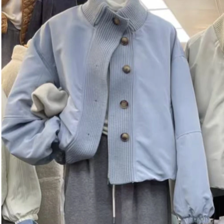 6936-1-DQ蓝色立领拼接短款加厚外套(85-135)